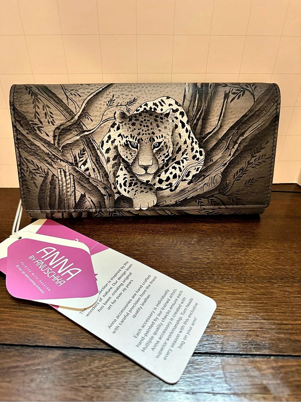 ANNA by Anuschka Three Fold Organizer Wallet - African Leopard African Black &
